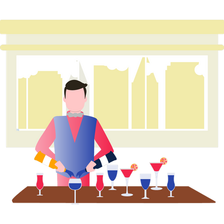 Barman making drinks  Illustration
