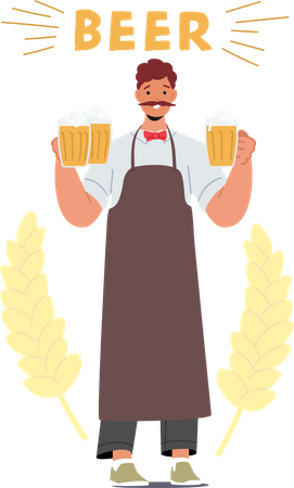Camarero masculino sirviendo cerveza  Ilustración