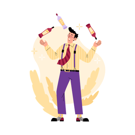 Barman or bartender demonstrating his professional skills  Illustration