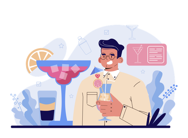 Barman preparing alcoholic drinks with shaker  Illustration