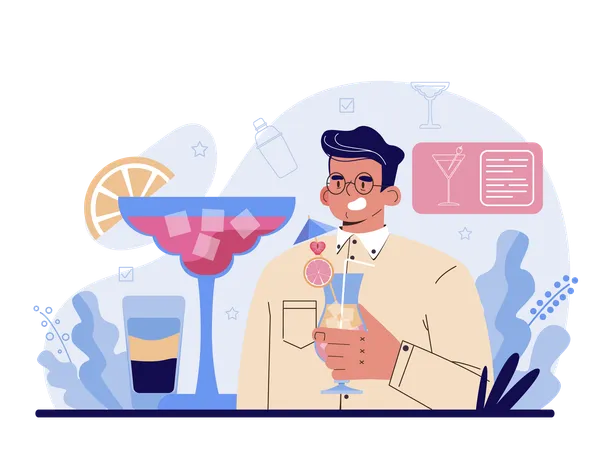 Barman preparing alcoholic drinks with shaker  Illustration