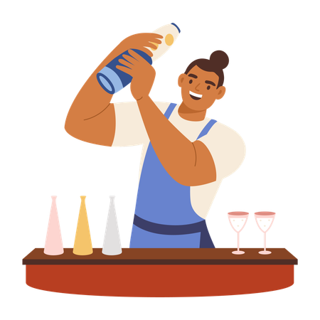 Bartender profesional mezclando bebidas  Ilustración