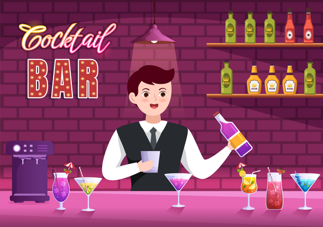 Barman servant une boisson  Illustration
