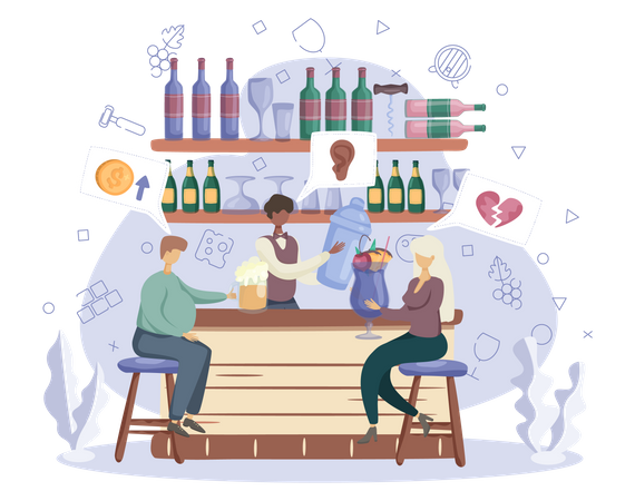 Barman servindo bebidas  Ilustração