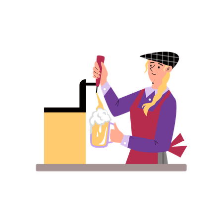 Barman servindo cerveja em copo  Ilustração