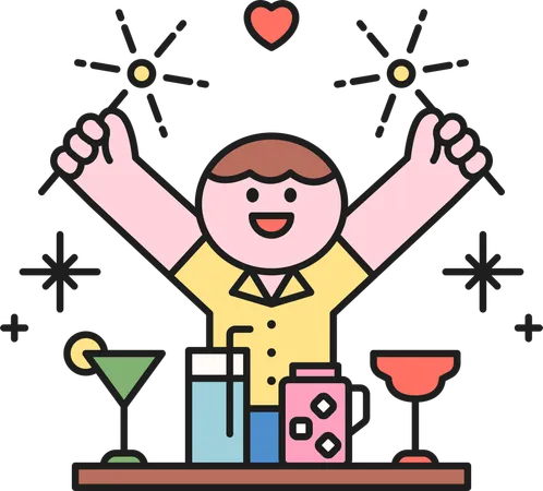 Barman sirviendo bebida  Ilustración