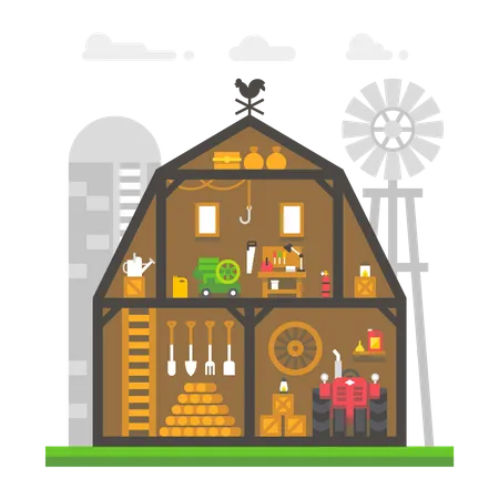Barn house interior  Illustration
