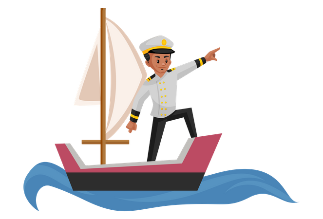 Barquero navegando en barco  Ilustración