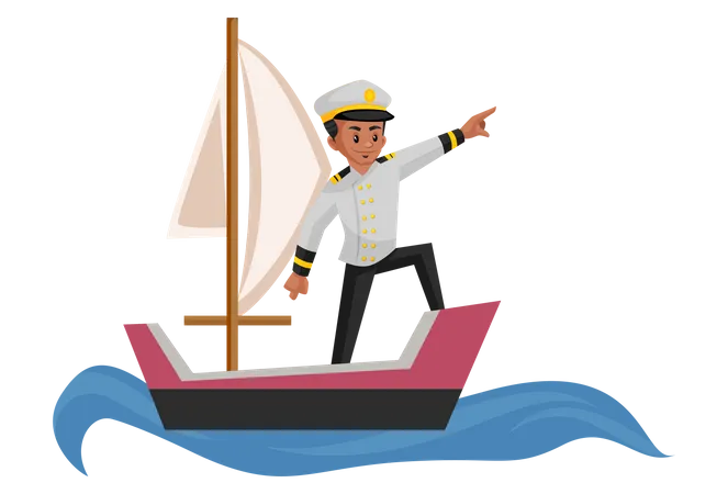 Barquero navegando en barco  Ilustración