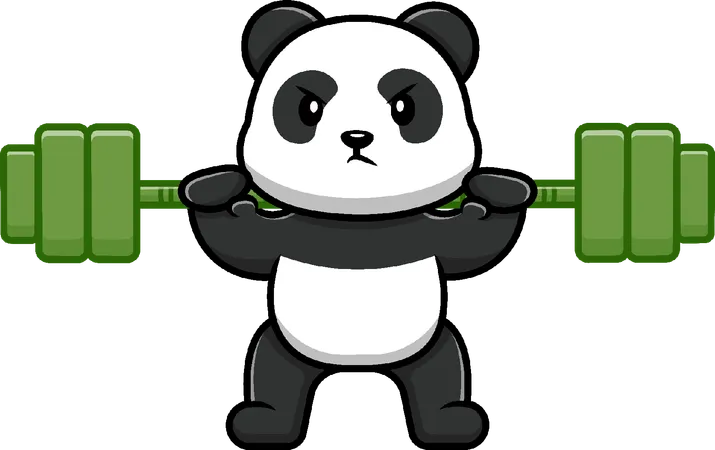 Panda levantando barra de bambu  Ilustração