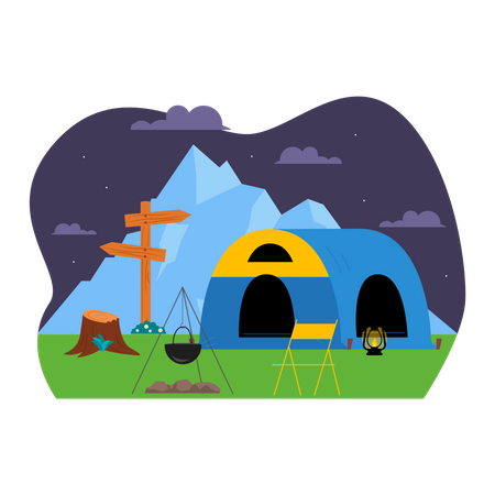 Barraca de acampamento de aventura  Ilustração