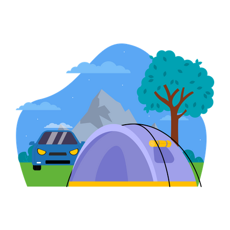 Barraca de acampamento e carro  Ilustração