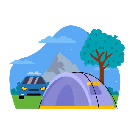 Barraca de acampamento e carro  Ilustração