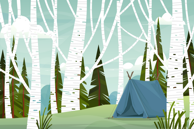 Barraca de acampamento no parque natural  Ilustração