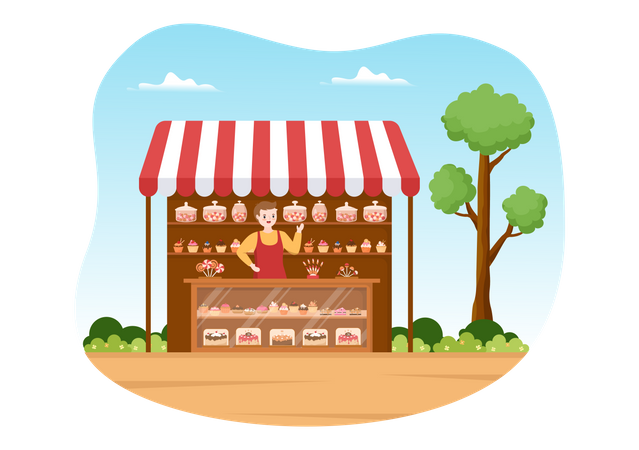 Barraca de loja de doces de rua  Ilustração