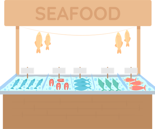 Barraca de mercado de frutos do mar  Ilustração