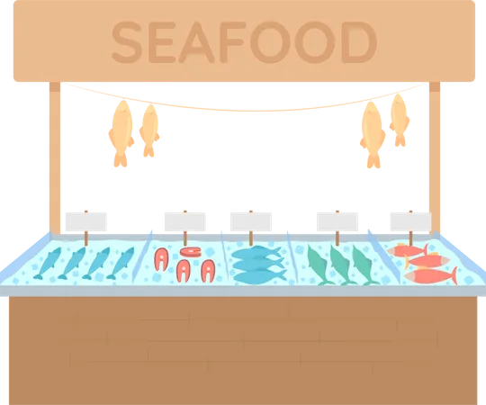 Barraca de mercado de frutos do mar  Ilustração