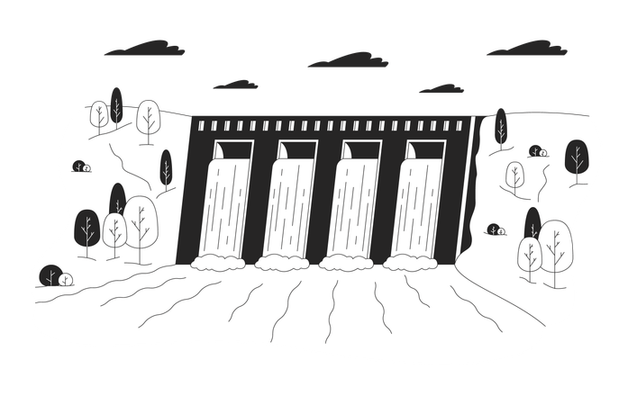 Barrage hydroélectrique avec eau courante  Illustration