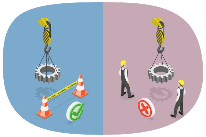 3 D Isometric Flat Vector Illustration Of Barricade Lifting Zone Work Safety Rules Illustration