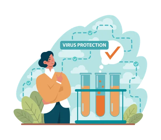 Virus Protection Barrier For Dangerous Viruses And Bacteria Virus Pandemic Combating Character Defending An Infectious Disease Flat Vector Illustration Illustration