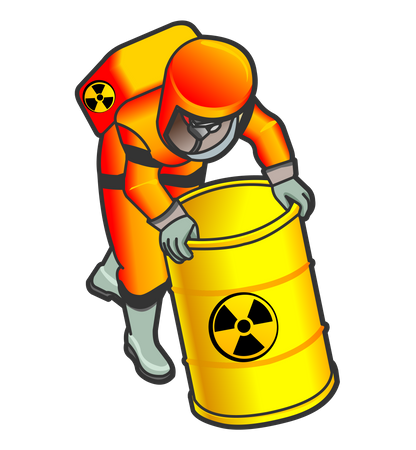 Trabalhador nuclear movendo barril radioativo  Ilustração