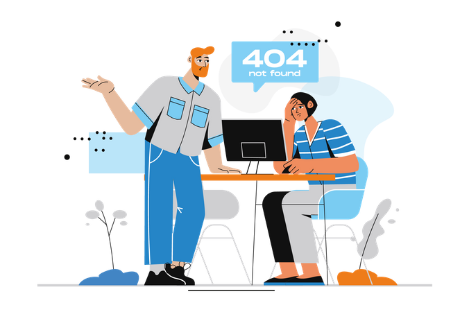 Bart Mann diskutieren über 404-Fehler mit Frau  Illustration
