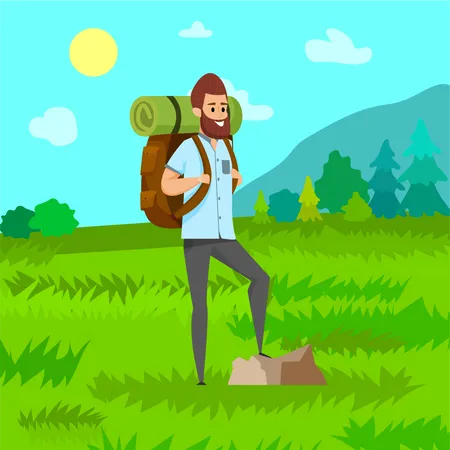 Mann mit Bart geht wandern  Illustration