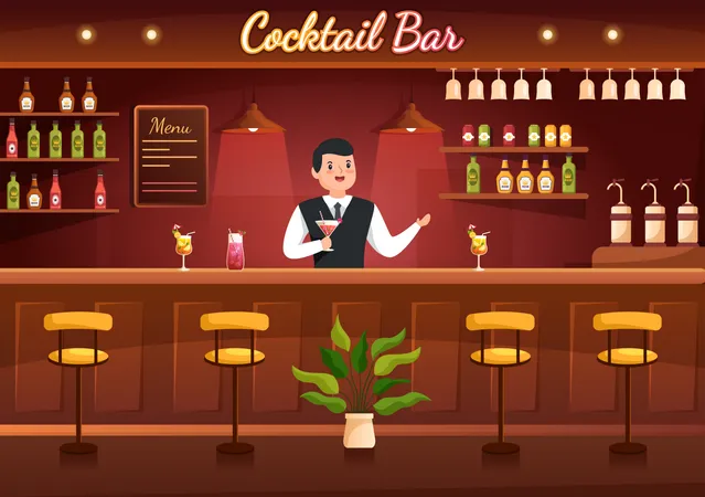 Bartender at bar Illustration