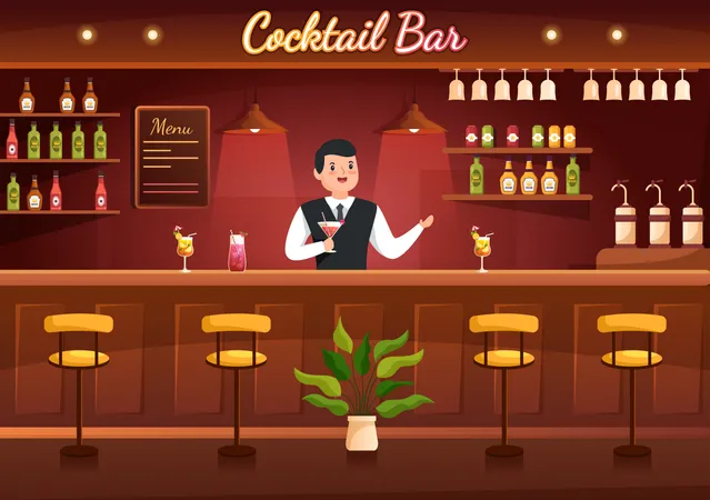 Bartender at bar  Illustration