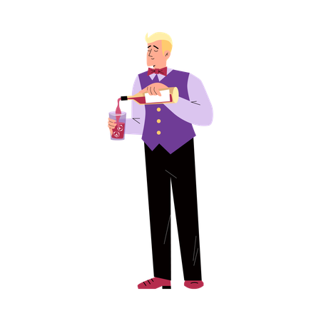 Bartender fashionable man pouring wine in glass  Illustration