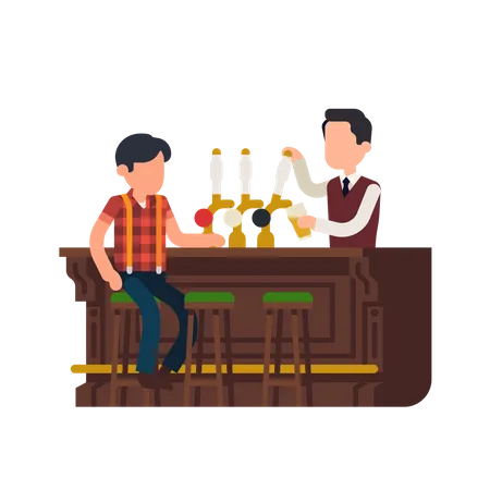 Bartender giving beer to the customer Illustration