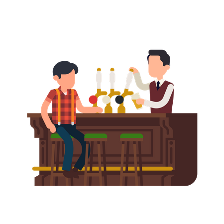 Bartender giving beer to the customer  Illustration