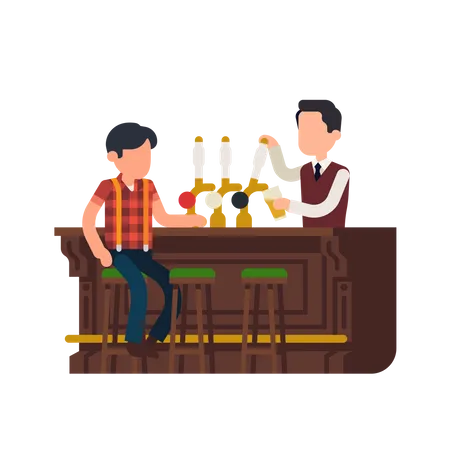 Bartender giving beer to the customer  Illustration