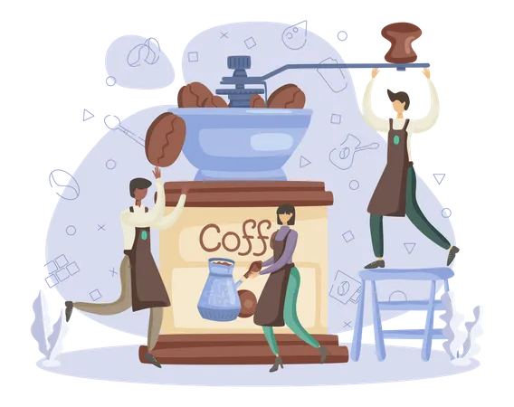 Bartender grinding coffee grain  Illustration