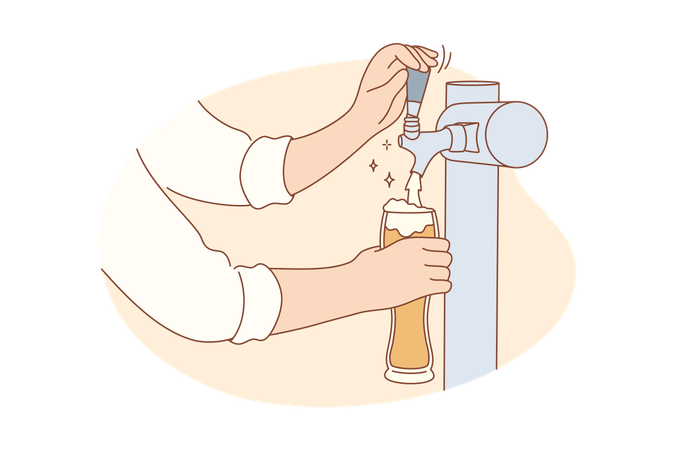Bartender hands holding glass pouring beer  Illustration