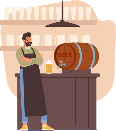 Camarero masculino curando selecciones de cerveza artesanal  Ilustración