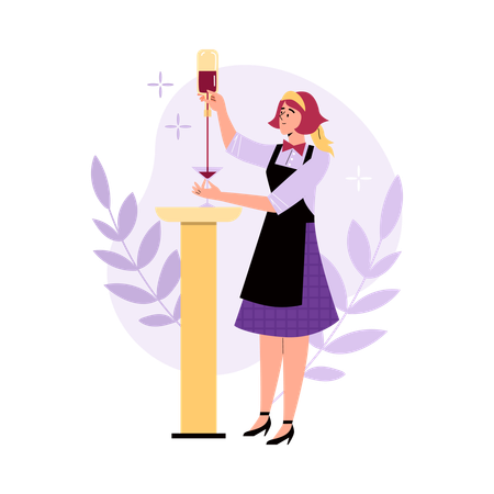 Bartender pouring wine or liqueur in glass  Illustration