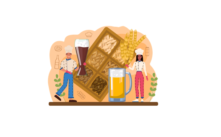 Bartender prepares beer for customers  Ilustración