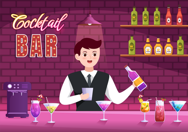 Barman servindo bebida  Ilustração