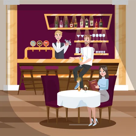 Bartender serving drink to customer Illustration