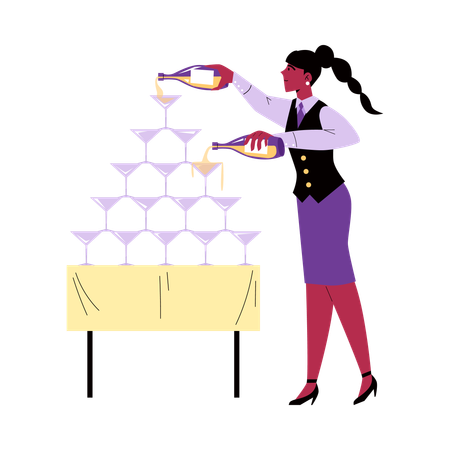 Bartender woman pours drinks  Illustration