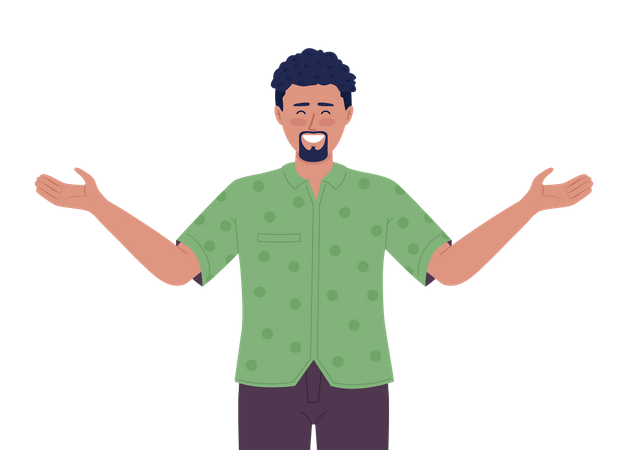 Bärtiger Mann grüßt mit weit geöffneten Armen  Illustration