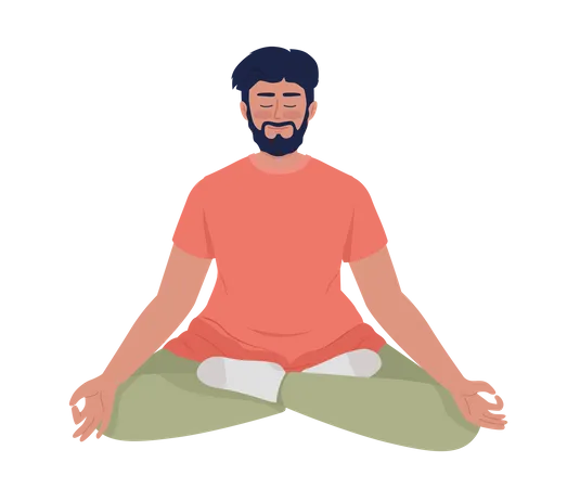 Bärtiger Mann sitzt in entspannender Yoga-Pose  Illustration