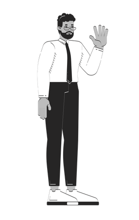 Bärtiger schwarzer männlicher Mitarbeiter grüßt  Illustration