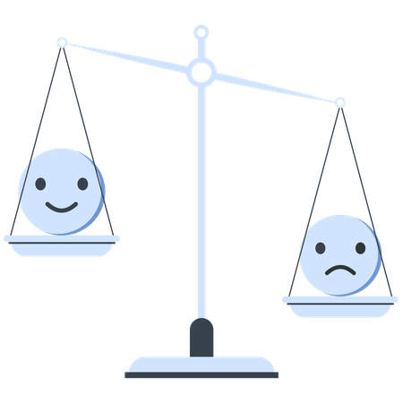 Báscula con caras felices y tristes  Ilustración
