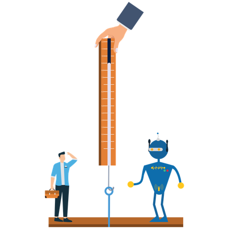 Báscula de hombre de negocios vs. robot  Ilustración
