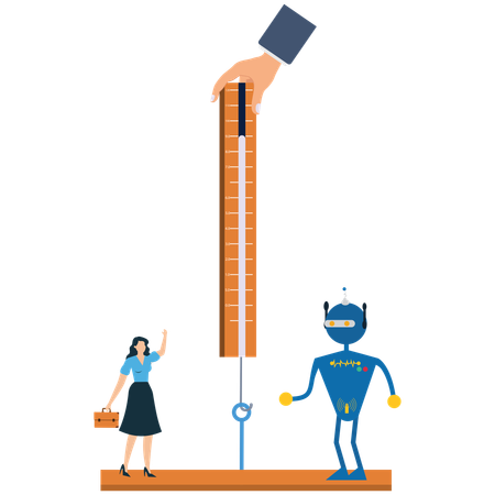 Báscula de mujer de negocios vs. robot  Ilustración