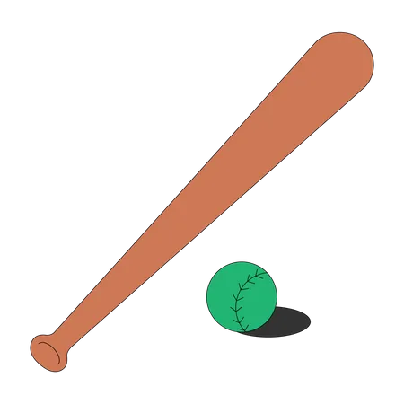 Baseball Bat And Baseball Ball Vector Illustration In Line Filled Design Illustration