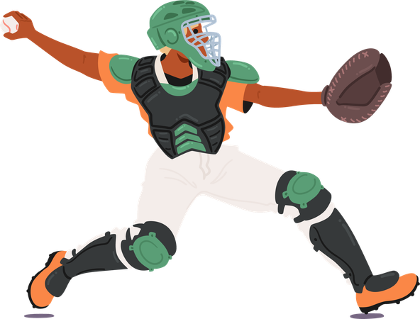 Baseball Catcher In Action Throwing Ball  Illustration