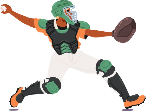 Baseball Catcher In Action Throwing Ball  Illustration